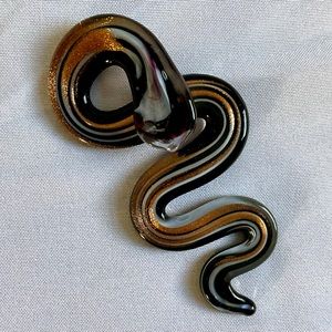 Handcrafted Lampwork Glass Pendant. Serpent Snake. Black & Bronze.